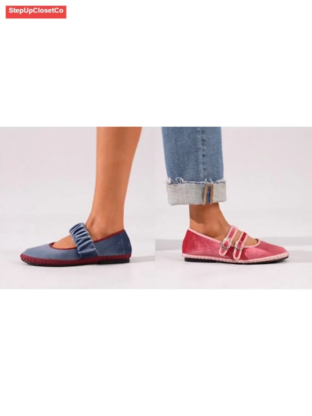 Women's Velvet Mary Jane Ballet Flats, Cushioned & Flexible, Round Toe Dress